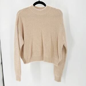 Carly Jeans eyelash pink peach semi cropped balloon sleeve sweater  cozy sz L